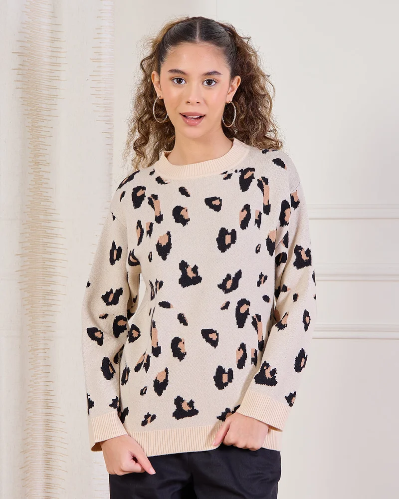 REDTAG Senior Girls Beige Embroidered Sweatshirt