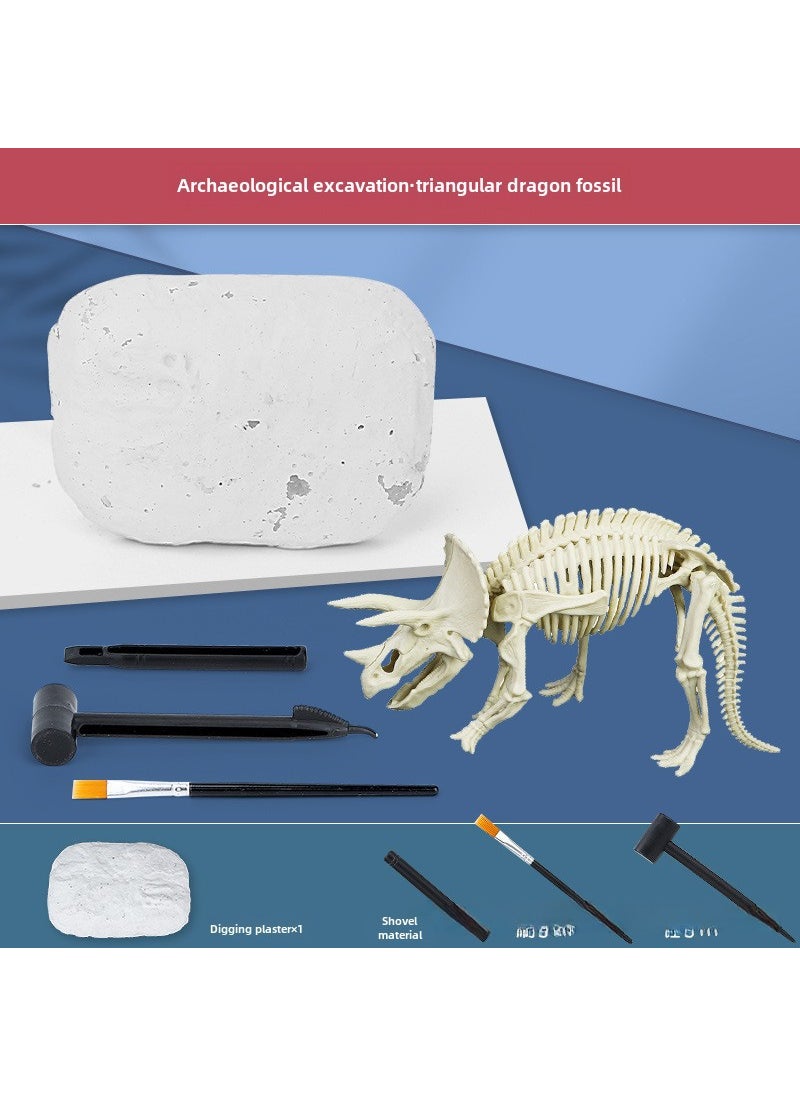 Kids Archaeology Dig Kit for Gemstones and Dinosaur Fossils Triceratops fossil