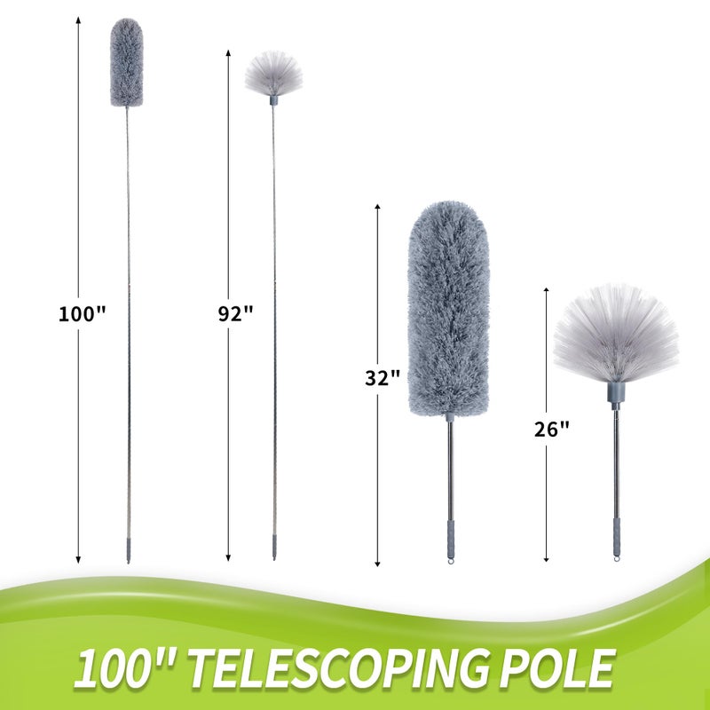 IVYROLL Cobweb Duster with Extension Pole, Spider Web Brush & Ceiling Cleaning Kit, 100" Microfiber Feather Duster Cleaner with Washable Head for Ceiling Fan, Furniture, Home - Image 4