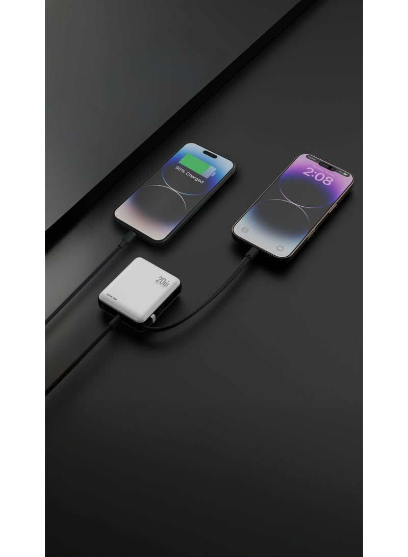 GREEN LION 10000mAh NURU PD 20W Power Bank, Portable PowerBank with Pocket Size Slim Design, 2 in 1 Built In Cable & Lanyard, 20W PD Fast Charging, Flight Approved Power Bank with LED Battery Indicator, Safety Protection - White - Image 2