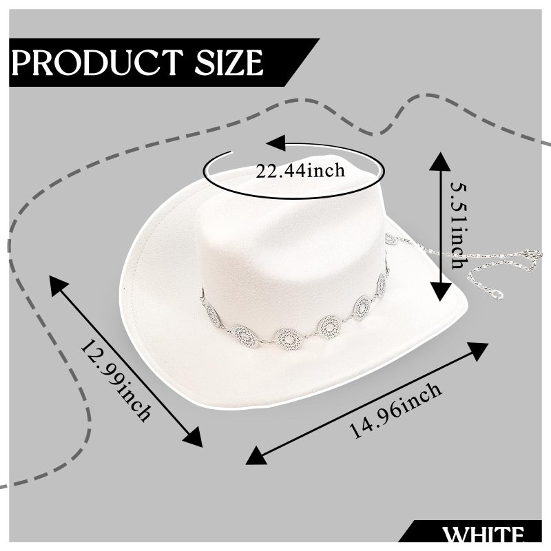 WOKNOW Classic Western Cowboy Hat for Men & Women, Felt Cowgirl Hat with Two Decorative Bands, ï¼ŒWide Brimï¼Œ All-Season Wear (White) - Image 2