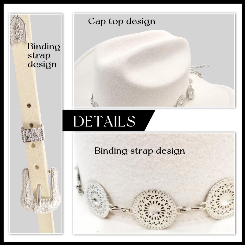 WOKNOW Classic Western Cowboy Hat for Men & Women, Felt Cowgirl Hat with Two Decorative Bands, ï¼ŒWide Brimï¼Œ All-Season Wear (White) - Image 3