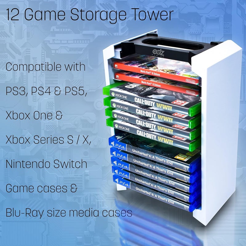 ADZ Game Storage Tower – Universal Video Game Storage – Stores 12 Game or Blu-Ray Disks – Game Holder Rack for PS4, PS5, Xbox One, Xbox Series X/S, Nintendo Switch Games and Blu-Ray Discs - Image 2
