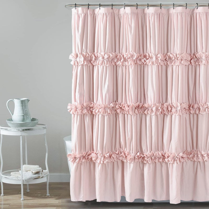 Homechoice Decor Homechoice Decor Peach Ruffle Shower Curtain Vintage Handcrafted Bow Tie Bath Curtain for Master Bathroom Ruched Microfiber Bathroom Curtain with 12 Buttonholes 72 W x 72 H LQ10