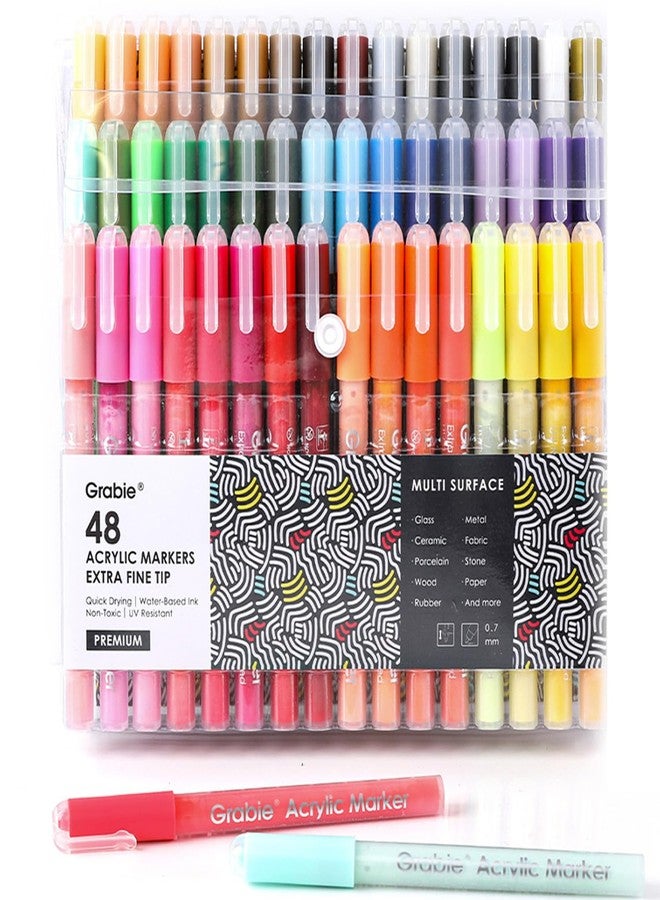 Grabie Acrylic Paint Pens, Acrylic Paint Markers, 48 Colors, 0.7 mm, Extra Fine Tip Paint Markers, Premium Paint Pens for Painting on Various Surface, Acrylic Paint Set, Art Supplies for Acrylic Paint - Image 1