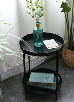 Perfii 2 Tier Metal Round End Table with Removable Tray, Waterproof Table for Living Room, Balcony and Office  - Image 5