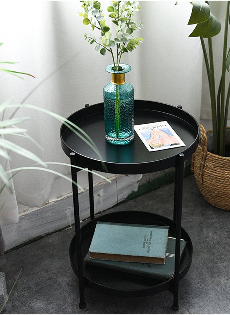 Perfii 2 Tier Metal Round End Table with Removable Tray, Waterproof Table for Living Room, Balcony and Office  - Image 5