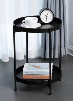 Perfii 2 Tier Metal Round End Table with Removable Tray, Waterproof Table for Living Room, Balcony and Office  - Image 4