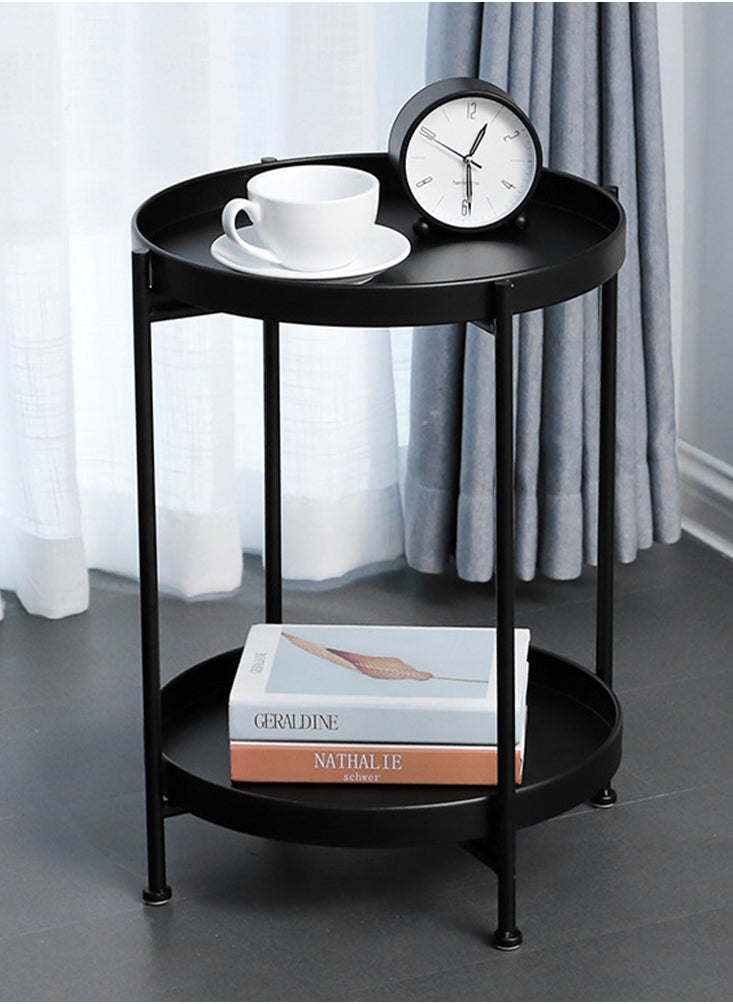 Perfii 2 Tier Metal Round End Table with Removable Tray, Waterproof Table for Living Room, Balcony and Office  - Image 4