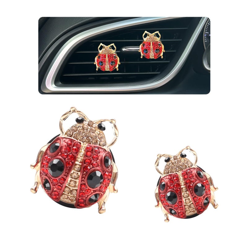 ORIESSE Ladybug Car Accessories2pcs Red Lady Bug Air Vent Clips Cute Car Air FreshenerBling Rhinestone Car Decor for WomenRefillable Outlet Diffusers - Image 3