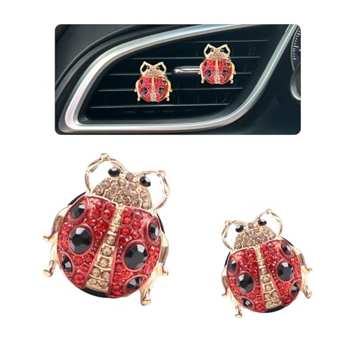 ORIESSE Ladybug Car Accessories2pcs Red Lady Bug Air Vent Clips Cute Car Air FreshenerBling Rhinestone Car Decor for WomenRefillable Outlet Diffusers - Image 1