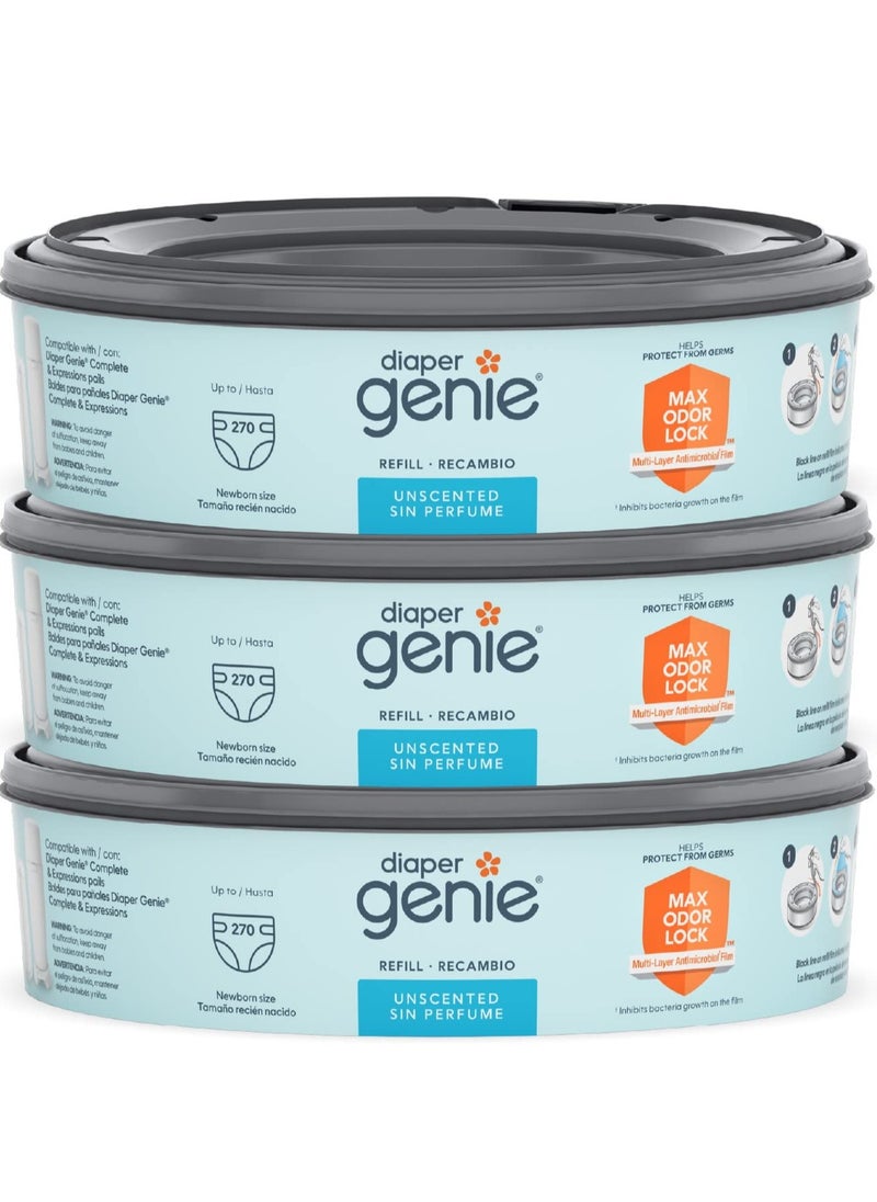 Diaper Genie Pack of 3 Diaper Genie Refill, Newborn Size, 3x270 Counts  - Image 1