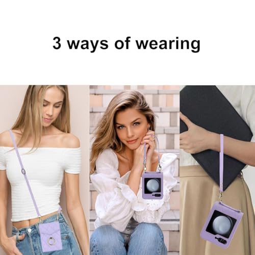 XIMAND for Samsung Galaxy Z Flip 6 Wallet Phone Case with Ring and Adjustable Crossbody Strap, Stylish and Muti-funtional Accordion Style Flip Case with 4 Card Slots .（White） - Image 4