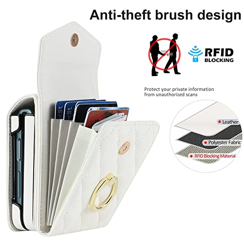 XIMAND for Samsung Galaxy Z Flip 6 Wallet Phone Case with Ring and Adjustable Crossbody Strap, Stylish and Muti-funtional Accordion Style Flip Case with 4 Card Slots .（White） - Image 5