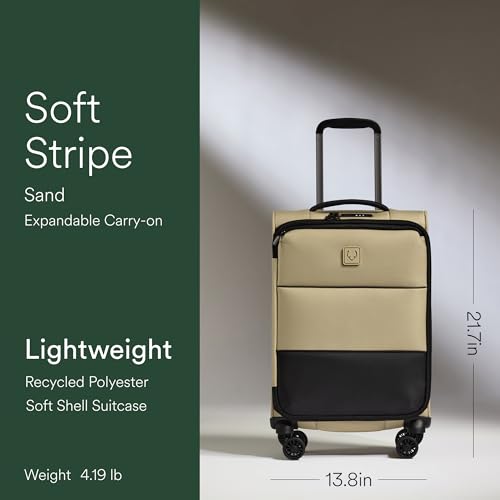 ANTLER Soft Stripe Carry On Luggage 22x14x9 Airline Approved Cabin Suitcase with Expander Adjustable Handle 4 Spinner Wheels Lightweight TSA Lock Recycled Polyester Luggage Sand Yellow - Image 3