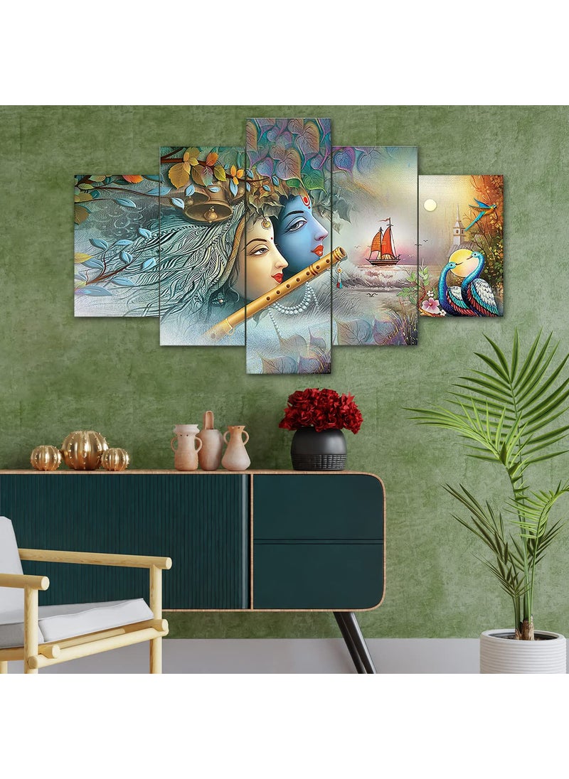 Perpetual Perpetual Radha Krishna Paintings For Wall Decoratoin Set offive 3D Scenery Vastu Wall Painting For Living Room Large Size With Frames 125 Cm X 60 Cm B3 Multi  - Image 2