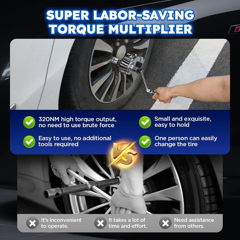 CMTOOL Torque Multiplier 1/2 Drive Torque Wrench Lug Nut Removal Tool Heavy Duty Labor-Saving Lug Nut Remover Wrench Set with 17mm/19mm/21mm Sockets,for Sedans, SUVs, Mini Trucks, Vans, Mini Buses - Image 4