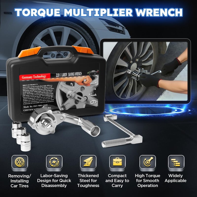 CMTOOL Torque Multiplier 1/2 Drive Torque Wrench Lug Nut Removal Tool Heavy Duty Labor-Saving Lug Nut Remover Wrench Set with 17mm/19mm/21mm Sockets,for Sedans, SUVs, Mini Trucks, Vans, Mini Buses - Image 2