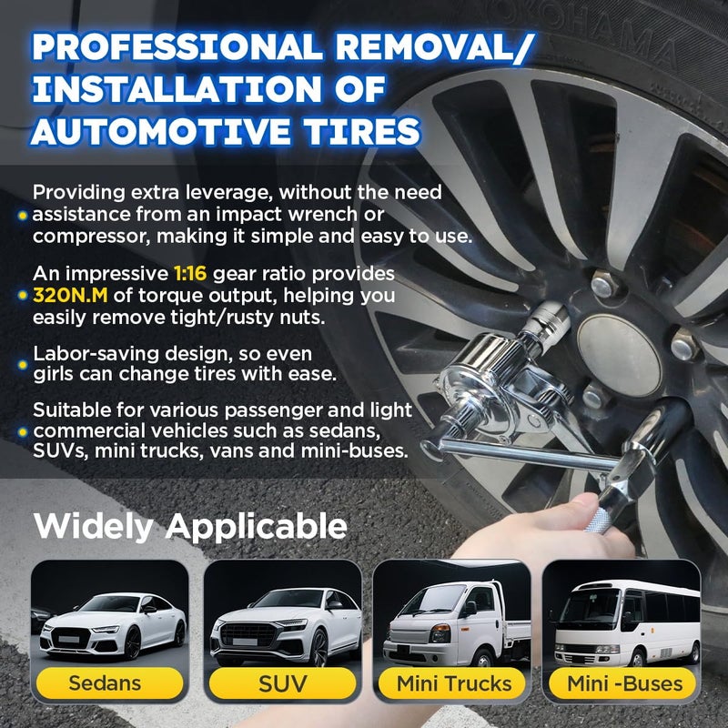 CMTOOL Torque Multiplier 1/2 Drive Torque Wrench Lug Nut Removal Tool Heavy Duty Labor-Saving Lug Nut Remover Wrench Set with 17mm/19mm/21mm Sockets,for Sedans, SUVs, Mini Trucks, Vans, Mini Buses - Image 3