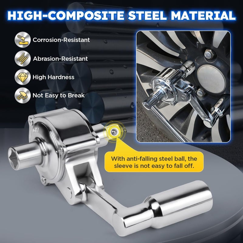 CMTOOL Torque Multiplier 1/2 Drive Torque Wrench Lug Nut Removal Tool Heavy Duty Labor-Saving Lug Nut Remover Wrench Set with 17mm/19mm/21mm Sockets,for Sedans, SUVs, Mini Trucks, Vans, Mini Buses - Image 5
