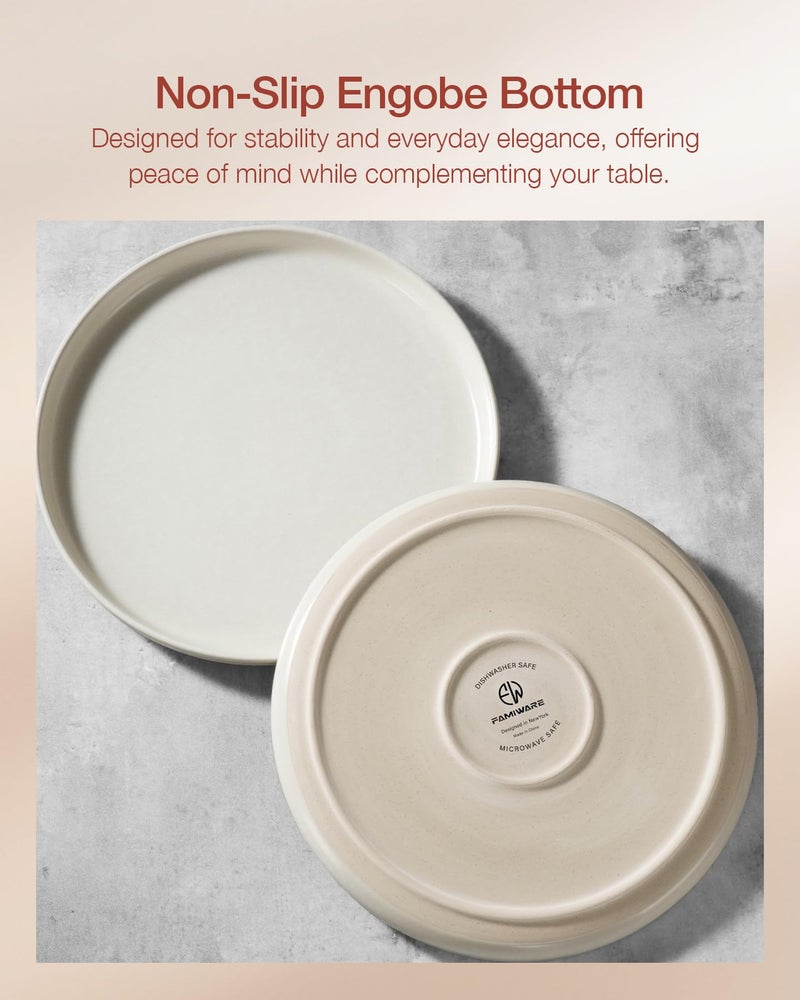 Famiware Milkyway Stoneware Dinnerware Sets with Mugs, Service for 6 (24 Pieces), Reactive Glaze Plates and Bowls Sets, Microwave and Dishwasher Safe Dishes Set, Matte Beige White - Image 5