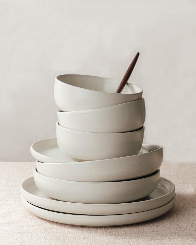 Famiware Milkyway Stoneware Dinnerware Sets with Mugs, Service for 6 (24 Pieces), Reactive Glaze Plates and Bowls Sets, Microwave and Dishwasher Safe Dishes Set, Matte Beige White - Image 3