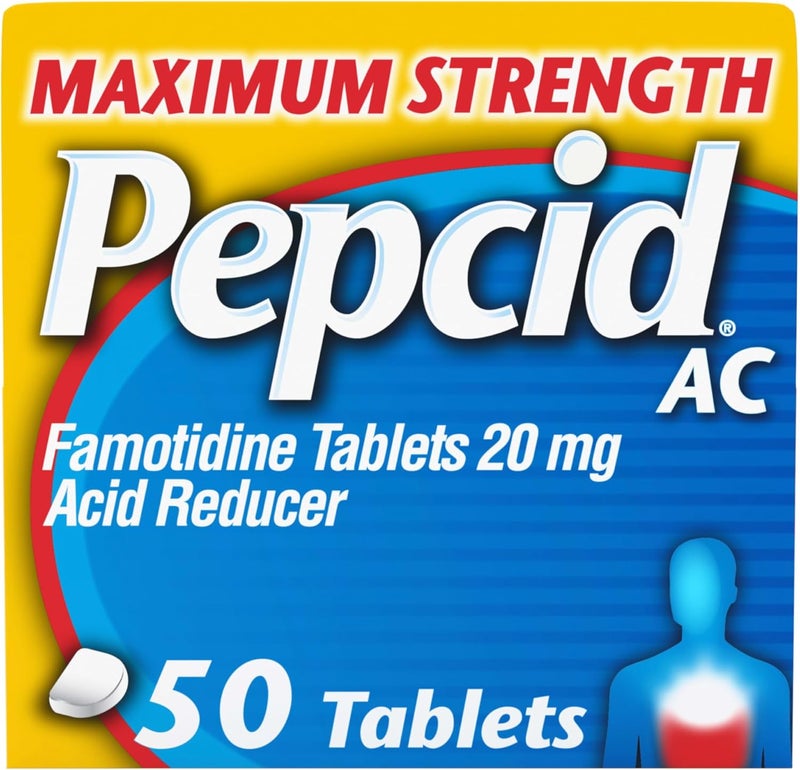 Pepcid AC Maximum Strength Heartburn Relief Tablets, OTC Medicine Prevents & Relieves Heartburn & Acid Reflux Due to Acid Indigestion, 20mg Famotidine Acid Reducer, Fast-Acting, 50 ct - Image 1
