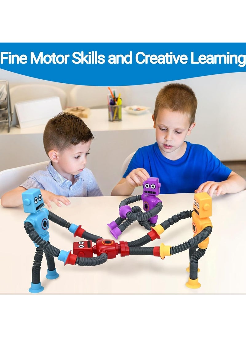 TOY GARDEN 4-Pack Pop Tubes Robot Fidget Toys – Telescopic Suction Cup Robots for Kids – Sensory & Fine Motor Skill Toy for Toddlers – Creative Learning Gift for Boys & Girls (Ages 3–6)  - Image 3