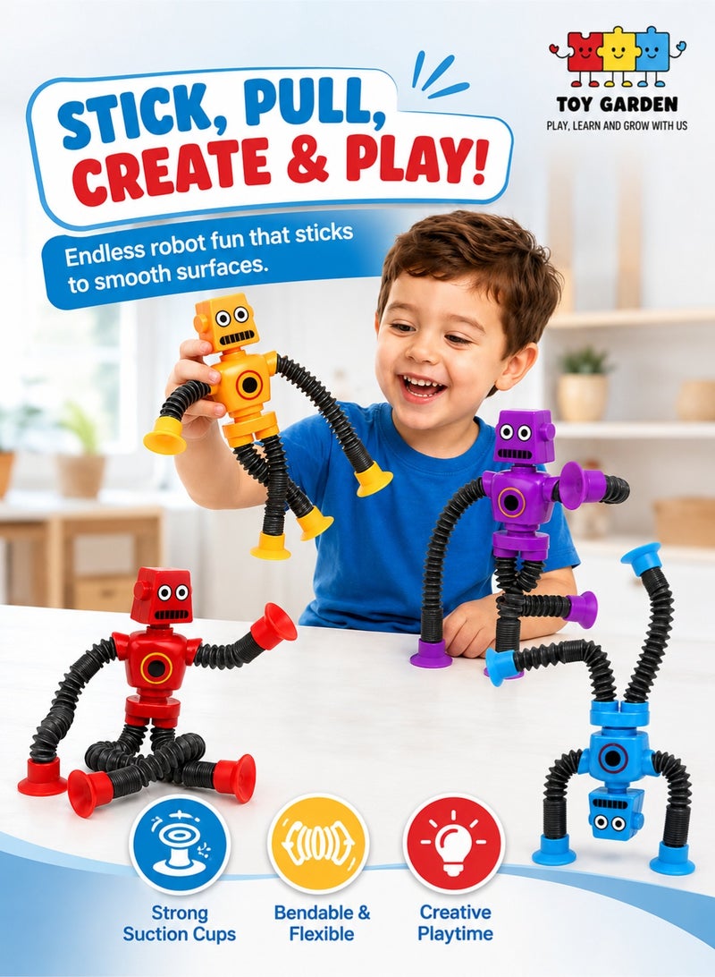 TOY GARDEN 4-Pack Pop Tubes Robot Fidget Toys – Telescopic Suction Cup Robots for Kids – Sensory & Fine Motor Skill Toy for Toddlers – Creative Learning Gift for Boys & Girls (Ages 3–6) - Image 1