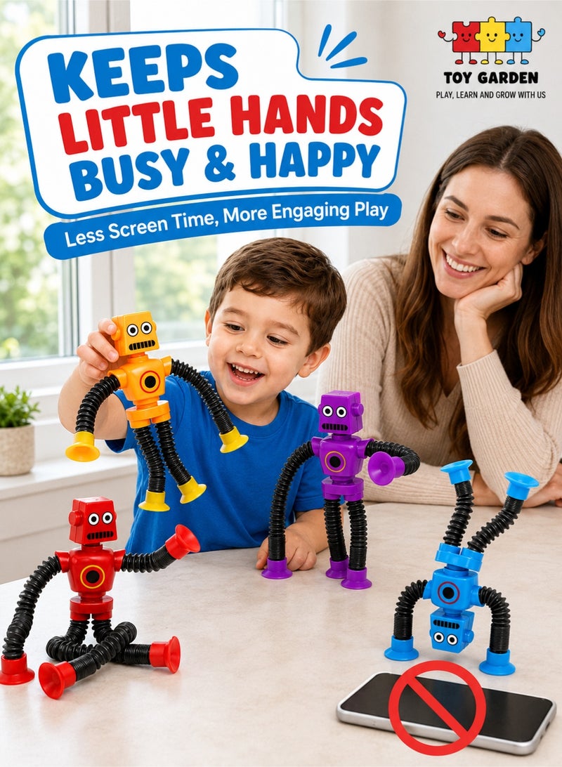 TOY GARDEN 4-Pack Pop Tubes Robot Fidget Toys – Telescopic Suction Cup Robots for Kids – Sensory & Fine Motor Skill Toy for Toddlers – Creative Learning Gift for Boys & Girls (Ages 3–6) - Image 2