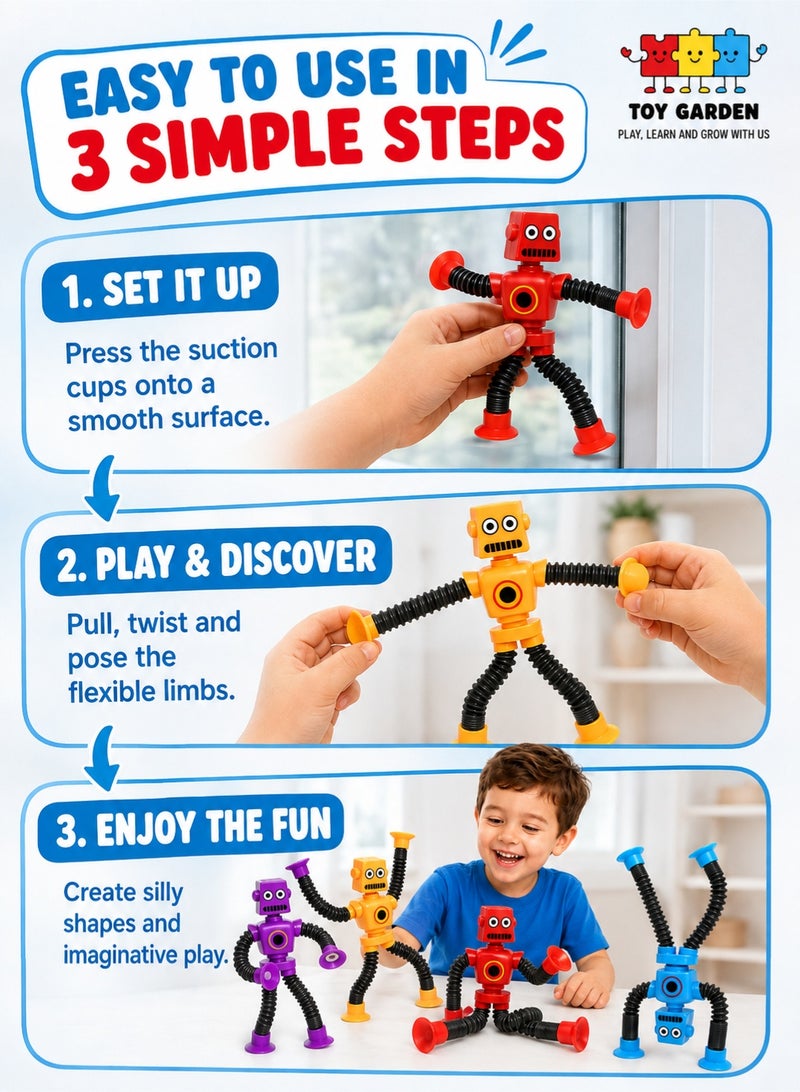TOY GARDEN 4-Pack Pop Tubes Robot Fidget Toys – Telescopic Suction Cup Robots for Kids – Sensory & Fine Motor Skill Toy for Toddlers – Creative Learning Gift for Boys & Girls (Ages 3–6) - Image 5