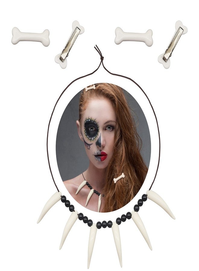Pandecor Halloween Costume Set,Bone Necklace and 4 Pieces Bone Hair Clips - Image 2
