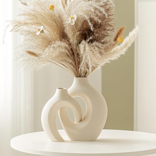Xtore Ceramic Vase | Nordic Modern Boho Inspired Style Decorative Ceramic Aesthetic Flower Vase for Home Decor - (Set of 2, Natural Brown) - Image 1