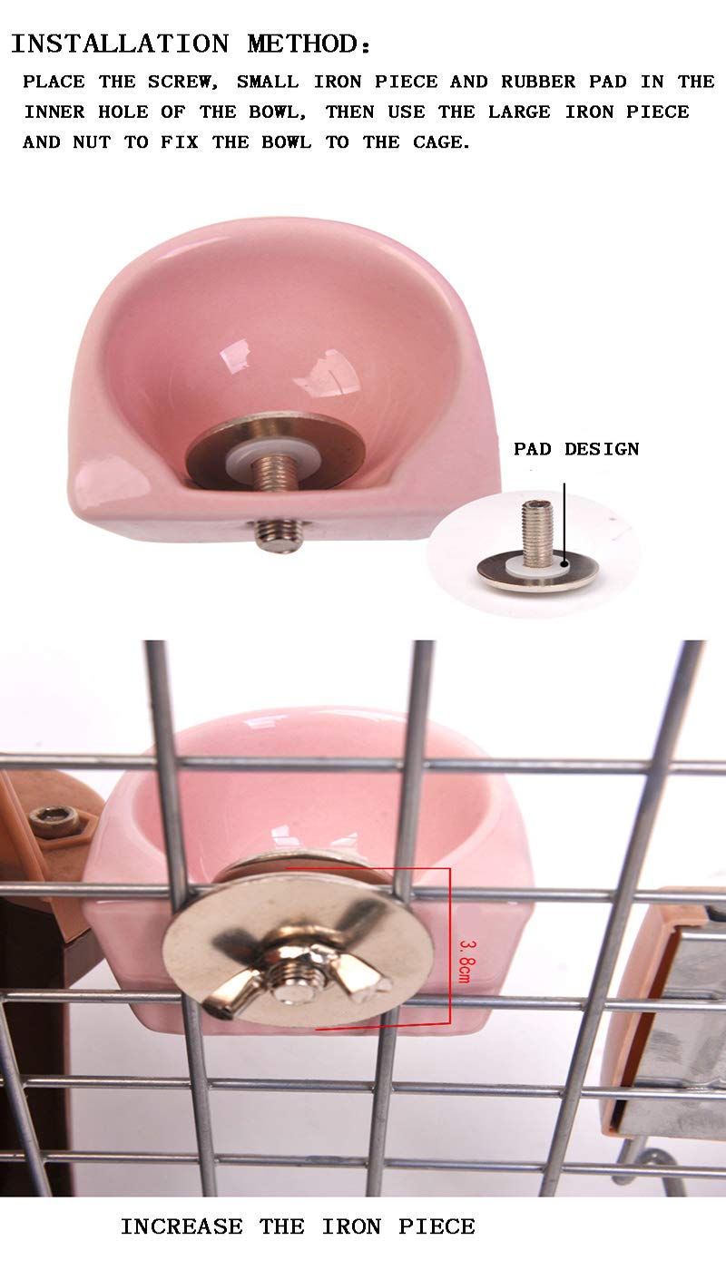 CHUQIANTONG Small Animals Bowl, Detachable Cage Feeder Pet Ceramic Water & Food Feeder, Small Animal Supplies for Rabbit Parrot Squirrels Chinchilla Hamster Ferret (White, M) - Image 5