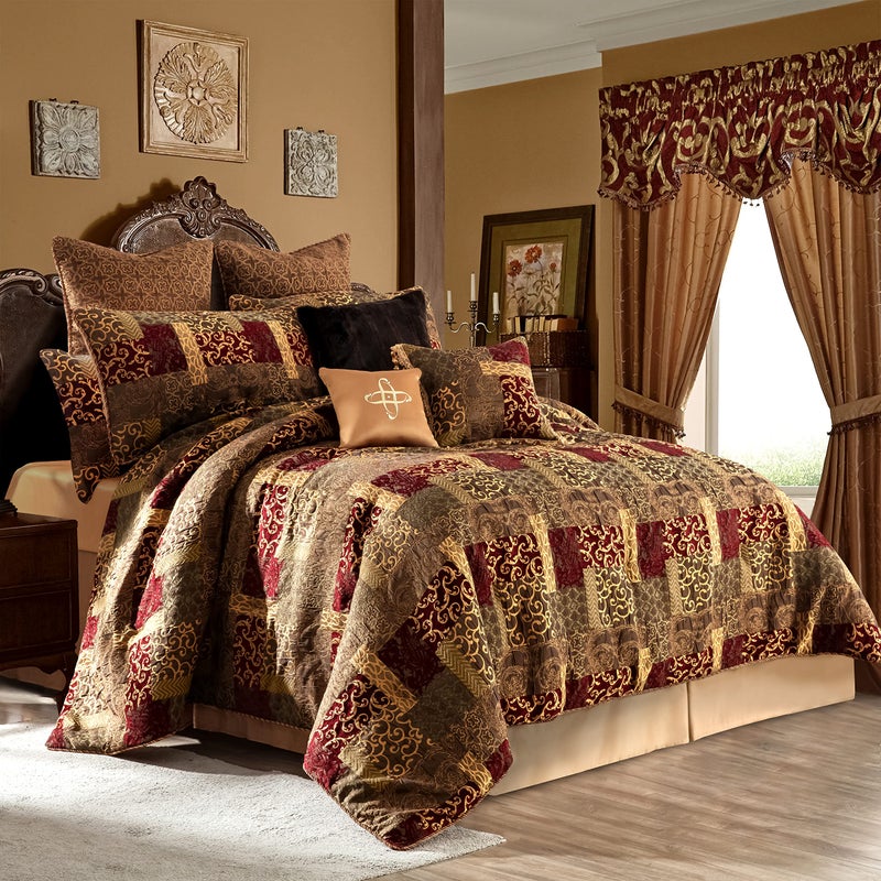 Loom and Mill 9Piece Jacquard Comforter Set Luxury Traditional Patchwork Comforter Queen Sets Ultra Soft Bedding with Euro Shams Bedskirt Filled Decorative Pillow for Home Bedroom Loong Queen