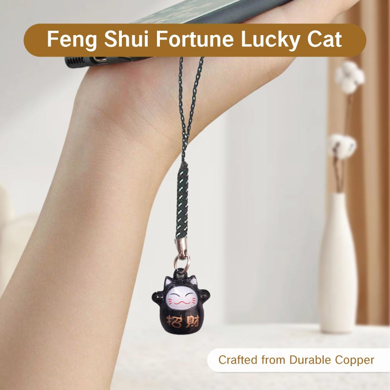 ZGGAZCA 4PCS Lucky Cat Keychain Charm Set Chinese Good Luck Bells Charms Fortune Kitty Phone Keychains Party Favors for Good Health Wealth Feng Shui Decorative Accessories for Luck - Image 4