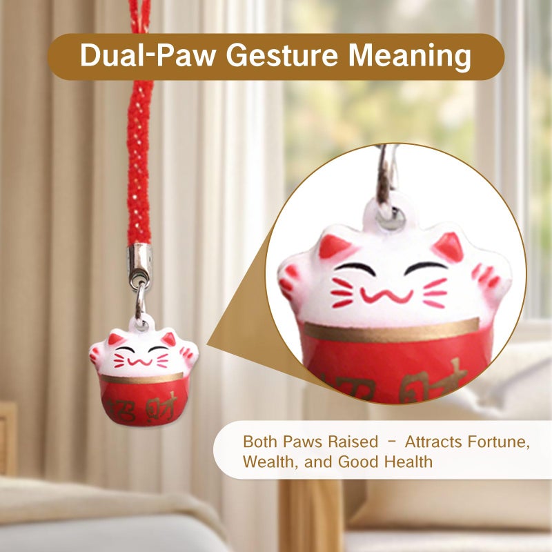 ZGGAZCA 4PCS Lucky Cat Keychain Charm Set Chinese Good Luck Bells Charms Fortune Kitty Phone Keychains Party Favors for Good Health Wealth Feng Shui Decorative Accessories for Luck - Image 3