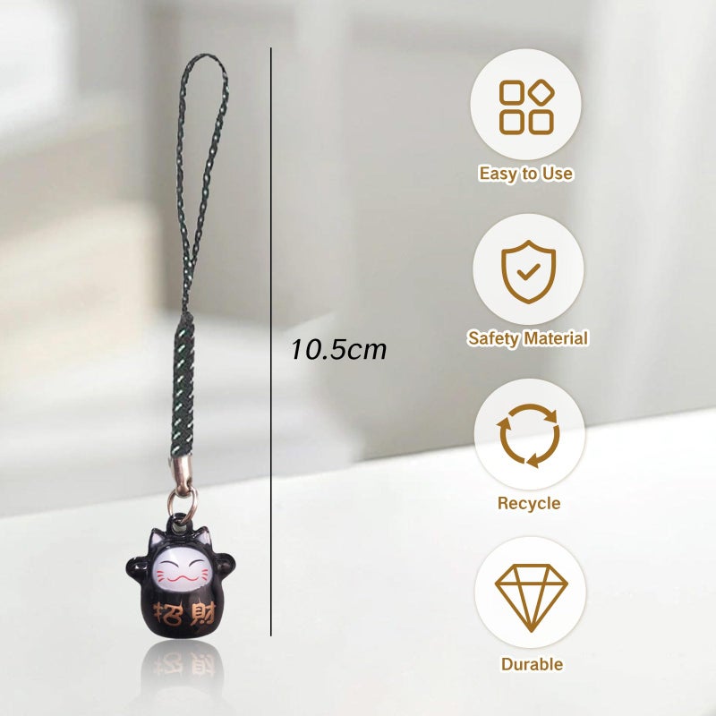 ZGGAZCA 4PCS Lucky Cat Keychain Charm Set Chinese Good Luck Bells Charms Fortune Kitty Phone Keychains Party Favors for Good Health Wealth Feng Shui Decorative Accessories for Luck - Image 2