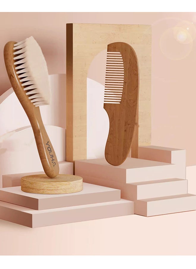 Baby Hair Brush, 2 Pcs Baby Hair Brush with Wooden Handle, Natural Soft Goat Bristles Cradle Cap Brush for Newborns
