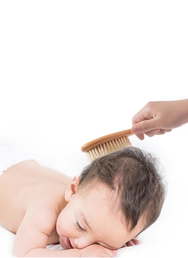 Baby Hair Brush, 2 Pcs Baby Hair Brush with Wooden Handle, Natural Soft Goat Bristles Cradle Cap Brush for Newborns