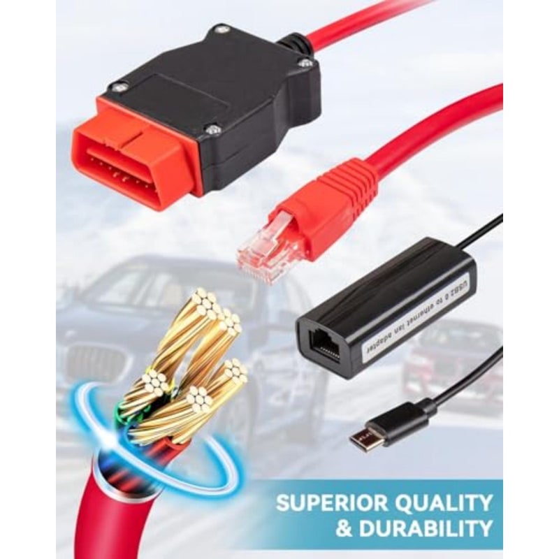 كابل ENET Obd2 لترميز سلسلة BMW F G i، كابل إيثرنت بطول 6.5 قدم إلى obdii مع محول USB-C لبرنامج BMW E-SYS ISTA+ - Image 5