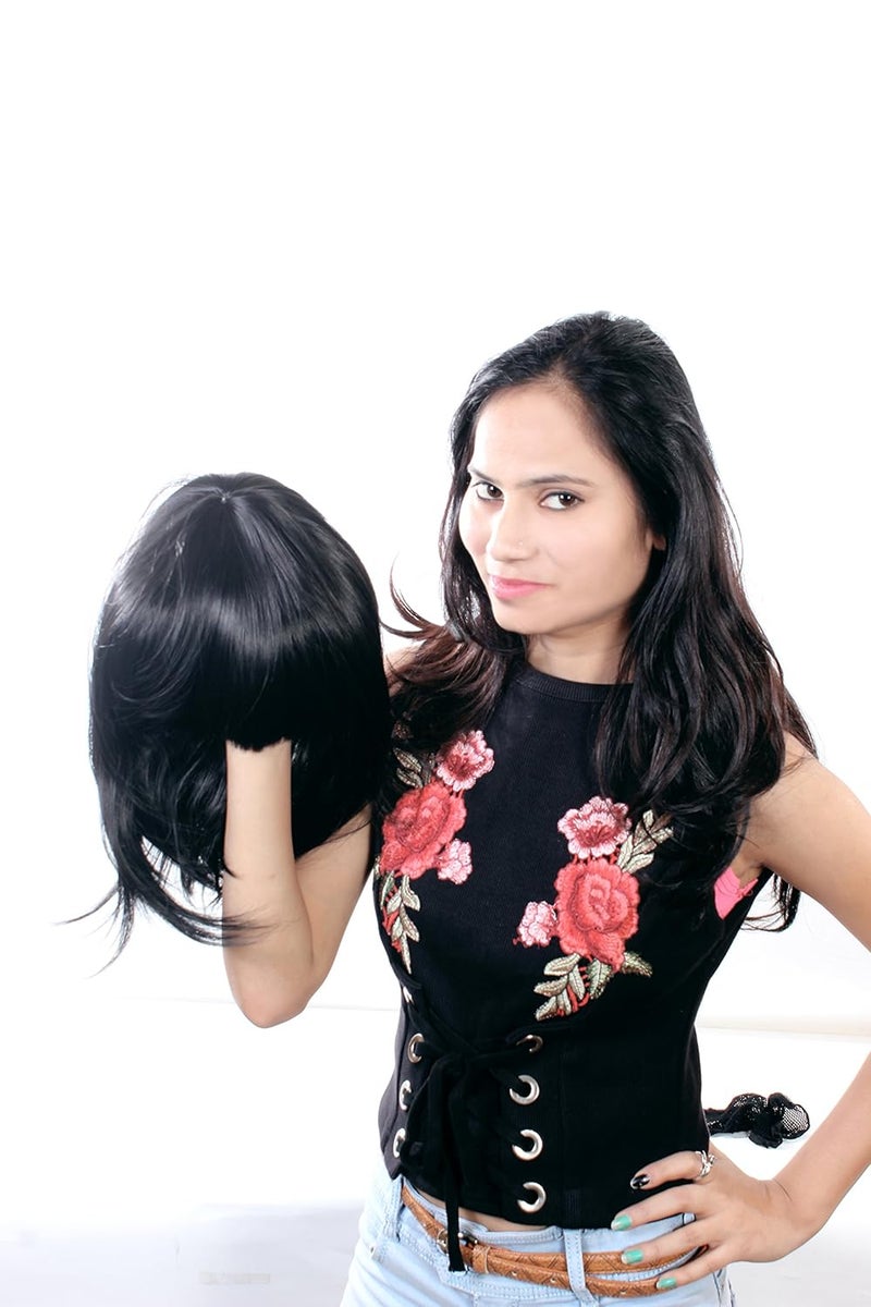 Ritzkart Natural Black Straight Short Hair Synthetic Bob Cut Wigs With Bangs Black - Image 5