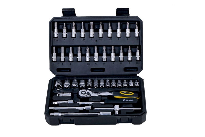 DURELO D-S46H Socket Set 1/4'' Square Drive Metric (46 Pieces), Chrome Vanadium Steel - Image 1
