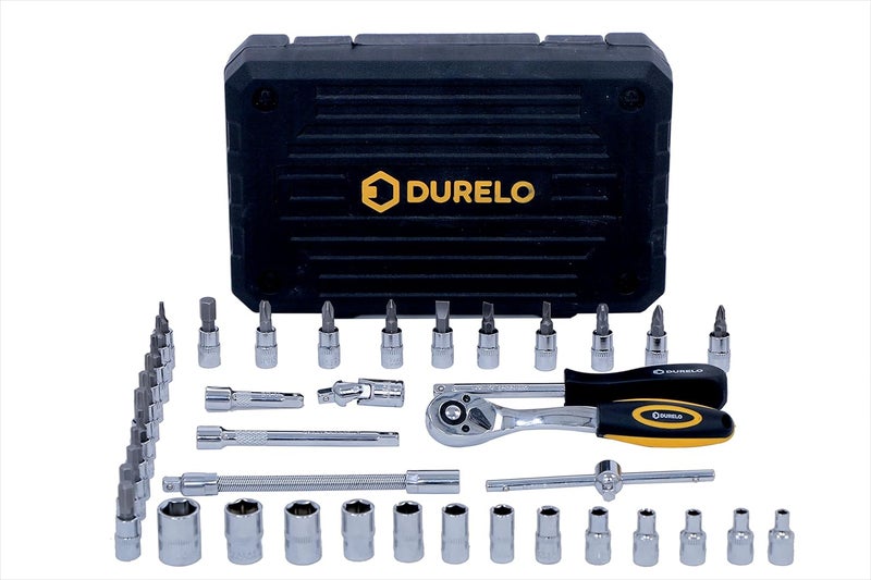 DURELO D-S46H Socket Set 1/4'' Square Drive Metric (46 Pieces), Chrome Vanadium Steel - Image 2