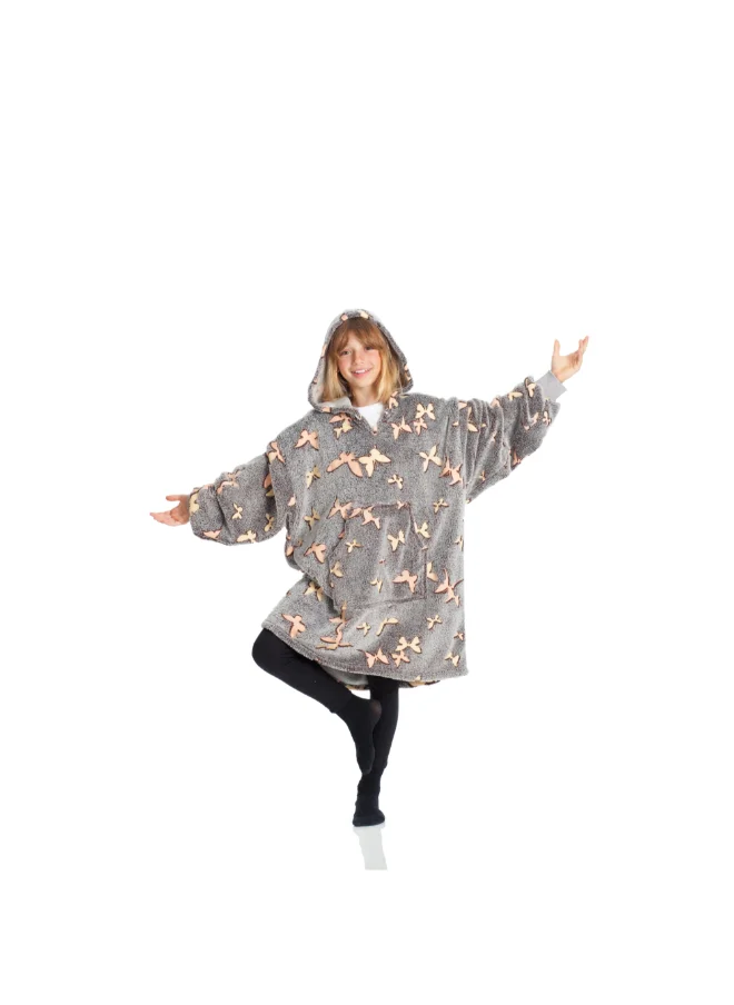 Kanguru Hoodie Wearable Blanket | Oversized Sweatshirt, Hooded Fleece Blanket for Kids & Teenagers, Ultra Soft & Comfy, Big Front Pocket, Lightweight, Washable, size 65x75cm - Glow Butterflies