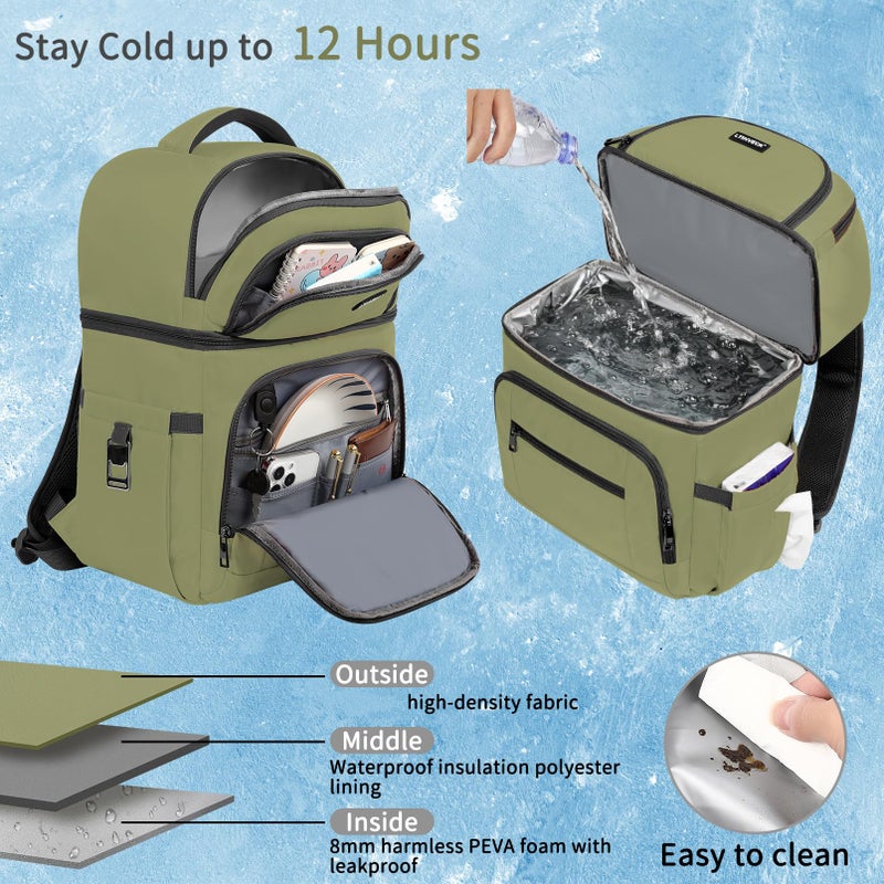 LTINVECK Cooler Backpack,Insulated Backpack Cooler Leakproof Double Deck Cooler Bag for Men Women RFID Lunch Backpack - Image 2