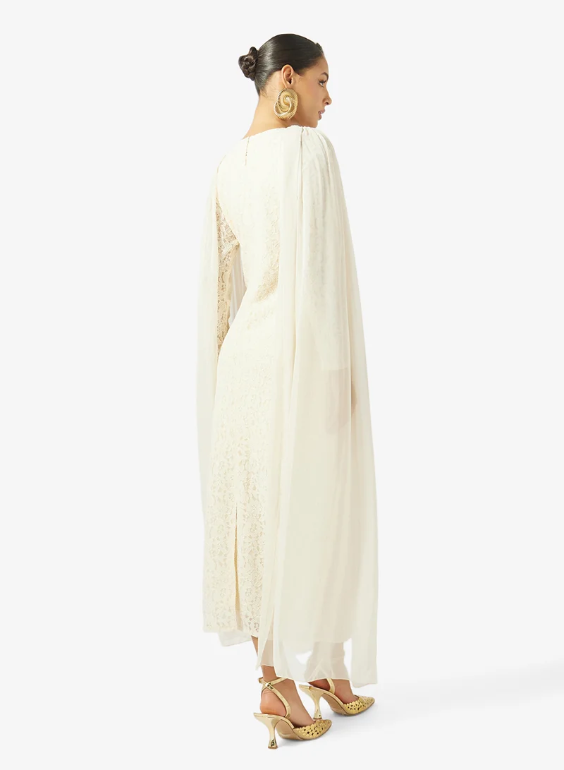 Golden Apple Lace With Chiffon Design Dress