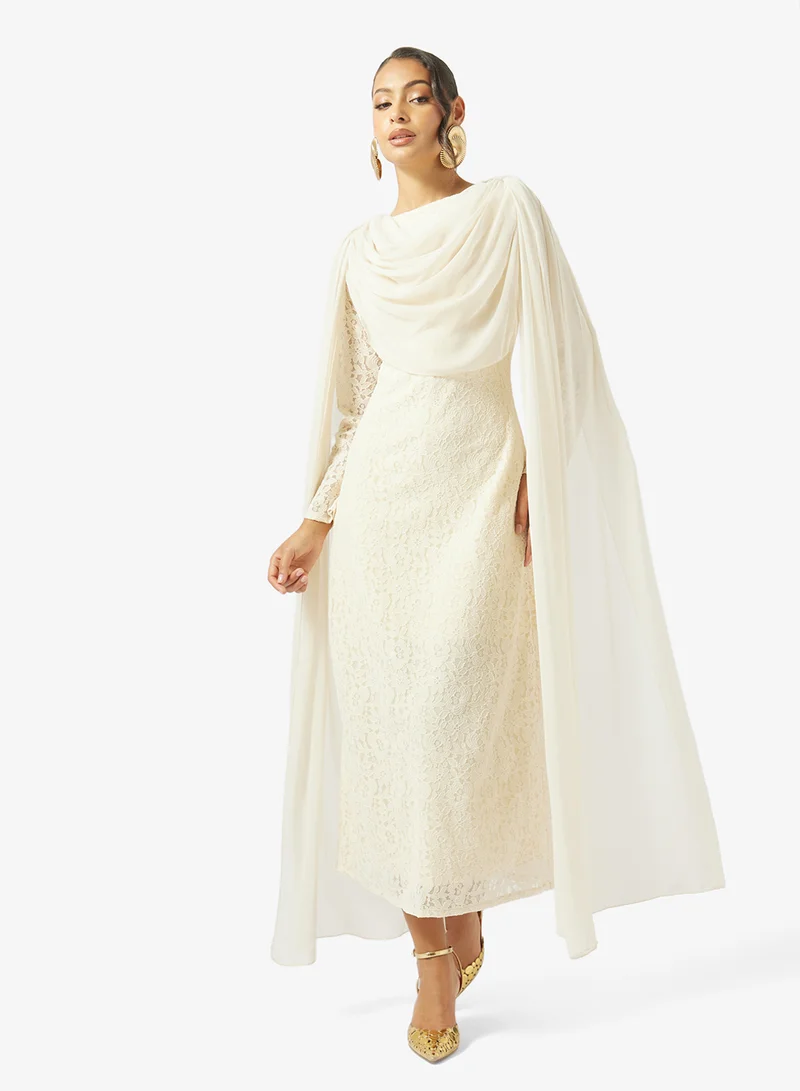 Golden Apple Lace With Chiffon Design Dress