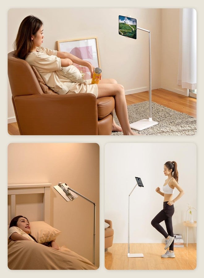 SupeDesk Extended Tablet Floor Stand, 360 Rotating Adjustable iPad Floor Holder with Long Flexible Arm, Compatible with 4-13" Devices, Stand for Bedside, Sofaside, Table, Desk - Black (White) - Image 2