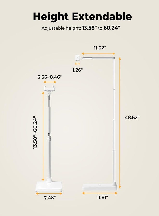 SupeDesk Extended Tablet Floor Stand, 360 Rotating Adjustable iPad Floor Holder with Long Flexible Arm, Compatible with 4-13" Devices, Stand for Bedside, Sofaside, Table, Desk - Black (White) - Image 4